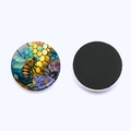 Detail of bee and honeycomb crystal glass magnet with black magnetic back side - Bee With Purple Blue Floral Honeycomb Style (JY008891-6)
