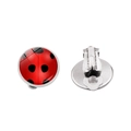 Orecchini a clip con coccinella e cupola in vetro rosso su supporto in metallo argento - Stile con Motivo a Punti Neri su Base Rossa (JY006606-3)