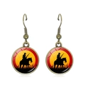 Vintage Western Cowboy Sonnenuntergang Silhouette Ohrringe mit Bronze-Rahmen und Glasstein - Sonnenuntergang Reiten Silhouette 3 (JY008912-3)