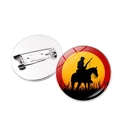Detail of western cowboy sunset silhouette brooch with round glass cabochon finish - Silver