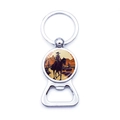 Detail of western cowboy sunset illustration on silver metal bottle opener keychain - Western Desert Riding Style (JY008917-11)