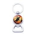 Detailed view of silver metal cowboy silhouette bottle opener keychain with sunset design - Sunset Glow Cowboy Style (JY008917-10)