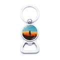 Detail view of sunset cowboy silhouette charm and metal beer bottle opener keychain - Desert Cowboy Silhouette Style (JY008917-9)