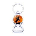 Polished metal keychain bottle opener featuring a sunset western cowboy silhouette charm - Vintage Western Cowboy Style (JY008917-8)
