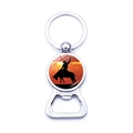 Detailed view of silver metal cowboy bottle opener keychain with sunset rodeo silhouette - Cowboy Rodeo Silhouette Style (JY008917-6)