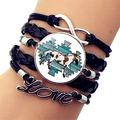Dettaglio bracciale in pelle a strati con ciondolo cavallo, segno infinito e Love - Stile Motivo a Cavallo (JY008934-9)