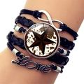 Black multilayer leather wrap bracelet with silver Infinity and Love charms for men - Star Pattern Style (JY008934-3)