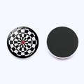 Round glass fridge magnet with dartboard pattern and magnetic back on white background - Black White Bullseye Style (JY9467-11)