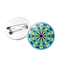 Detail of dartboard pins with colorful geometric patterns and safety pin back fasteners - Sky Blue Grass Green Geometric (Silver-7)