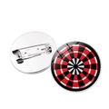 Detailed front and back view of colorful dartboard brooch with secure metal pin clasp - Classic Red Black White Target (Silver-6)