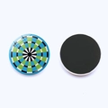 Close-up of dartboard fridge magnet showing crystal glass finish and magnetic backing - Blue Green Geometric Dartboard Style (JY9467-7)