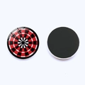 Front and back detail of 25mm dartboard glass fridge magnet with magnetic backing - Classic Red Black White Dartboard Style (JY9467-6)
