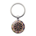 Colorful dartboard pattern glass gem keychain with polished silver metal ring finish - Silver-Rainbow Spiral