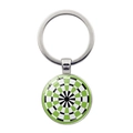 Colorful dartboard keychain featuring a glass dome pendant and polished metal ring - Silver-Green White Black Target