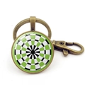 Macro shot of bronze dartboard keychain with glass pendant and sturdy lobster clasp - Style 3 / Bronze