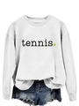 Close-up of white crewneck sweatshirt with black tennis text and green tennis ball print - S / White (Black Print)