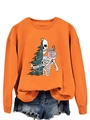 Detail of orange sweatshirt with Sorta Merry Sorta Scary festive holiday print - S / Orange