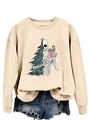Detail of Sorta Merry Sorta Scary holiday print on beige crewneck sweatshirt - S / Sand