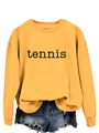 Close-up of yellow tennis crewneck sweatshirt with embroidered text and tennis ball icon - S / Yellow (Black Print)