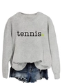 Close-up of grey tennis sweatshirt featuring black lettering and green ball print - S / Grey (Black Print)