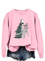 Detailed view of pink sweatshirt with Sorta Merry Sorta Scary Christmas skull print - S / Pink
