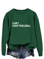 Detail of green pickleball sweatshirt with white lettering paired with denim shorts - S / Dark Green Sweatshirt (White Font)