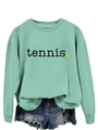 Close-up of mint green tennis sweatshirt with printed text and tennis ball graphic - S / Light Green (Black Print)