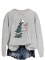 Detail of Sorta Merry Sorta Scary Christmas tree and skull print on gray crewneck sweatshirt - S / Gray