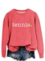 Close-up of coral pink tennis sweatshirt fabric with high-quality ribbed cuffs and print - S / Red (White Print)