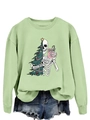 Detail of sorta merry sorta scary print on light green sweatshirt with denim shorts - S / Olive Green
