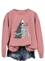 Detail of pink crewneck sweatshirt featuring Sorta Merry Sorta Scary holiday graphic prints - S / Rose Gold