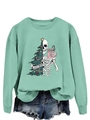 Detail of sorta merry sorta scary print on mint green crewneck sweatshirt with holiday motifs - S / Light Green