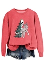 Detail of red heather sweatshirt featuring Sorta Merry Sorta Scary Christmas graphic - S / Red