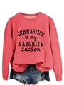 Detail view of coral red long sleeve sweatshirt with Gymnastics letter print - Red Sweatshirt (Black Font)