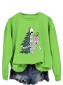 Detail view of the festive sorta merry sorta scary print on a bright green sweatshirt - S / Fluorescent Green
