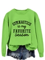 Detail showing gymnastics slogan print on neon green crewneck long sleeve sweatshirt - Fluorescent Green Sweatshirt (Black Font)