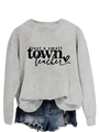 Détail du texte just a small town teacher et de l'imprimé cœur sur sweat gris - S / Gris (Police Noire)
