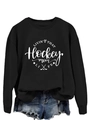 Detail of black cotton sweatshirt with white Hockey Mom graphic and ribbed cuffs - S / Black (White Font)