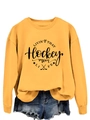 Detail of yellow long sleeve hockey mom sweatshirt with graphic print and crew neck - S / Yellow (Black Font)