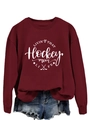 Close-up of wine red sweatshirt featuring Hockey Mom print and crew neck detail - S / Wine Red (White Font)
