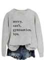 Detail of grey sweatshirt with 'sorry can't gymnastics bye' print and denim shorts - S / Grey (Black Font)