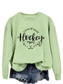 Detailed view of mint green hockey mom sweatshirt with ribbed crewneck and athletic print - S / Olive Green (Black Font)