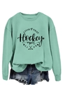 Detail of mint green sweatshirt featuring ribbed cuffs and Hockey Mom graphic print - S / Light Green (Black Text)