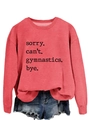 Detail of coral pink gymnastics slogan sweatshirt with ribbed crew neck and print - S / Red (Black Font)