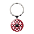 Silver metal keychain with red and white dartboard pattern under glass cabochon - Silver-Red White Black Dartboard