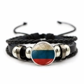 Detail view of multi-layer leather bracelet featuring a Russian flag glass cabochon charm - Russia Flag Style (JY008946-12)