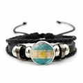 Detail of multi-layer braided leather bracelet with Argentina flag charm and metal beads - Argentina Flag Style (JY008946-10)