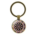 Vintage bronze keychain with colorful geometric dartboard pattern glass pendant - Bronze-Rainbow Geometric