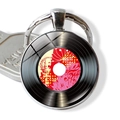 Portachiavi disco in vinile con note musicali colorate e anello in metallo argento - Stile Linea di Note Colorate (JY008954-5)