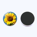 Detailed view of sunflower glass fridge magnets with front pattern and black soft magnetic back - Sunflower Pattern 6 (JY008956-6)